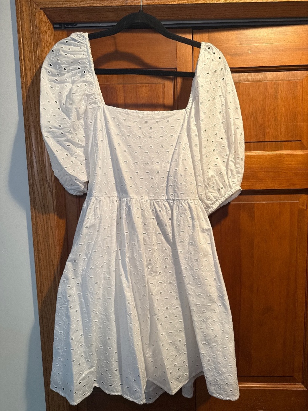 White Eyelet Puff Sleeve Mini Dress